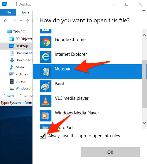chọn một ứng dụng để mở tệp nfo trong windows 10