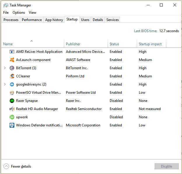 task manager startup win 10