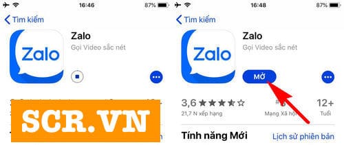 Mở Zalo trên App store